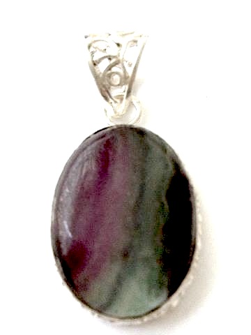 Striking! 925 Silver Pendant Oval Rainbow Fluorite Gem_Bands_2.jpg